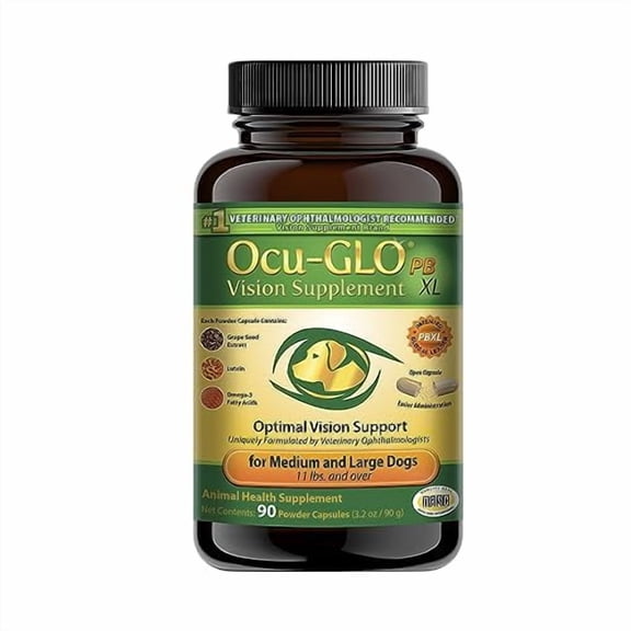 Ocu-GLO PB Vision Supplement for Medium & Large Dogs Easy to Administer Powder Blend with Lutein, Omega-3 Fatty Acids, Grape Seed Extract & Antioxidants to Promote Eye Health, 90ct Powder Capsules