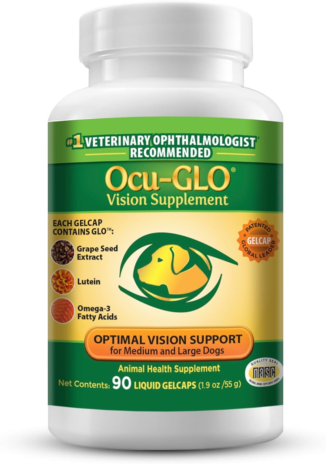 Ocu-GLO Canine Vision Supplement for Medium & Large Dogs - 90 Liquid Gel Caps