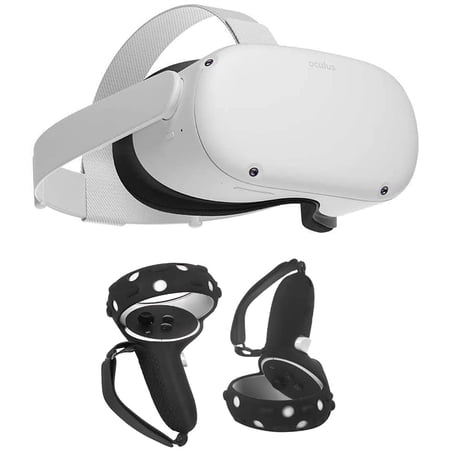 Oculus Quest 2 All-in-One Virtual Reality 1TB Gaming Headset Bundle, Silicone Controller Grip Cover with 2 Palm Straps and 2 Thumb Grip Caps Black Set