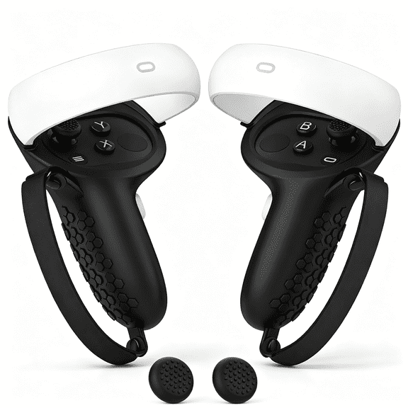 Oculus Quest 2 Black Silicone Touch Sleeve Anti Drop VR Handle Protector Equipped Adjustable Hand Strap Comes With A Pair Of Thumbstick Caps