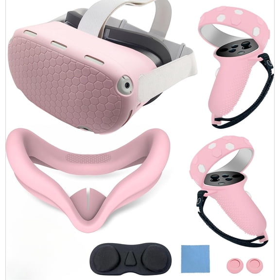Oculus Quest 2 Silicone Cover Set with Controller Grips & Face Mask, 5-Piece VR Skin Kit, Red