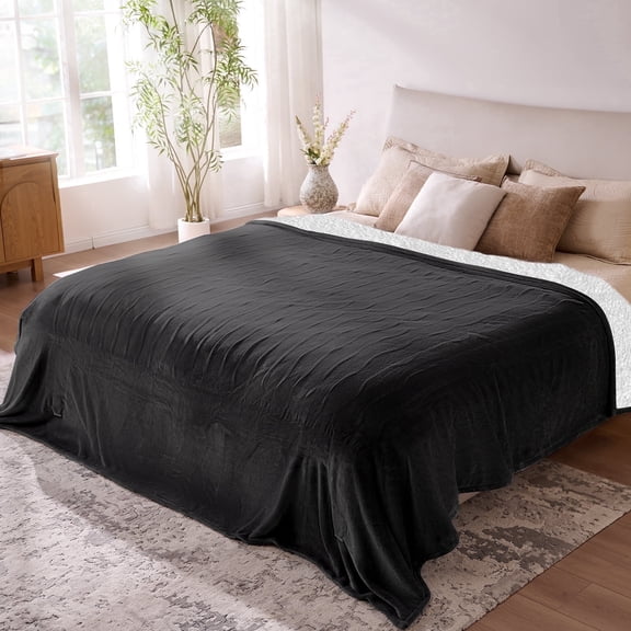 Electric Blanket 90" x 100" King Size Heated Blanket with Dual Control, Double-Sided Flannel Heating Blanket,10 Hour Auto-off, 9 Heat Settings, Machine Washable, Black