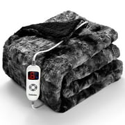 Ocuuziisu Electric Blanket Throw 50" x 60" Heated Blanket Faux Fur and Sherpa Fast Heating 4 Hour Auto-off Heating Blanket, Machine Washable
