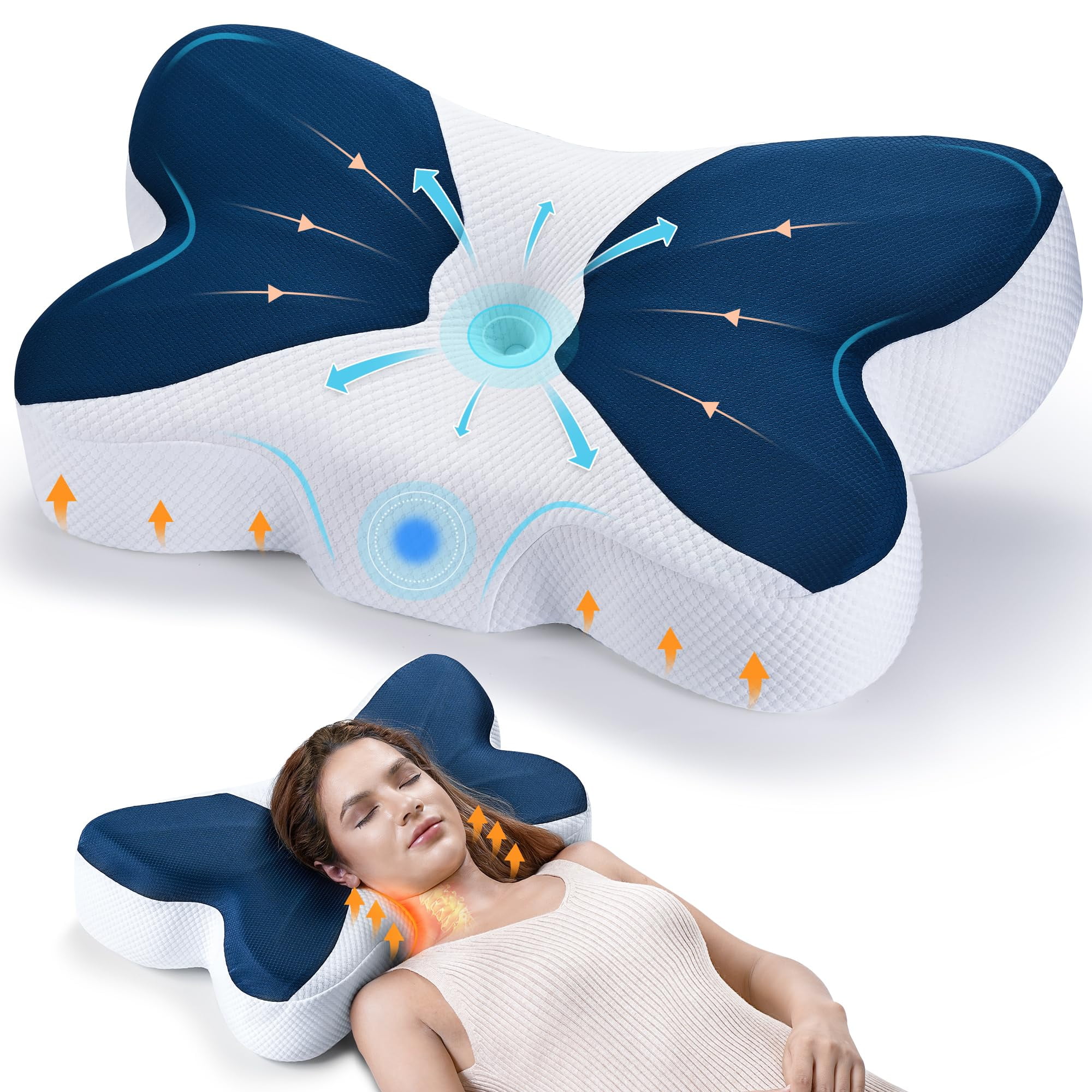 Blue Cervical Pillow Memory Foam Pillows For Neck And - Temu