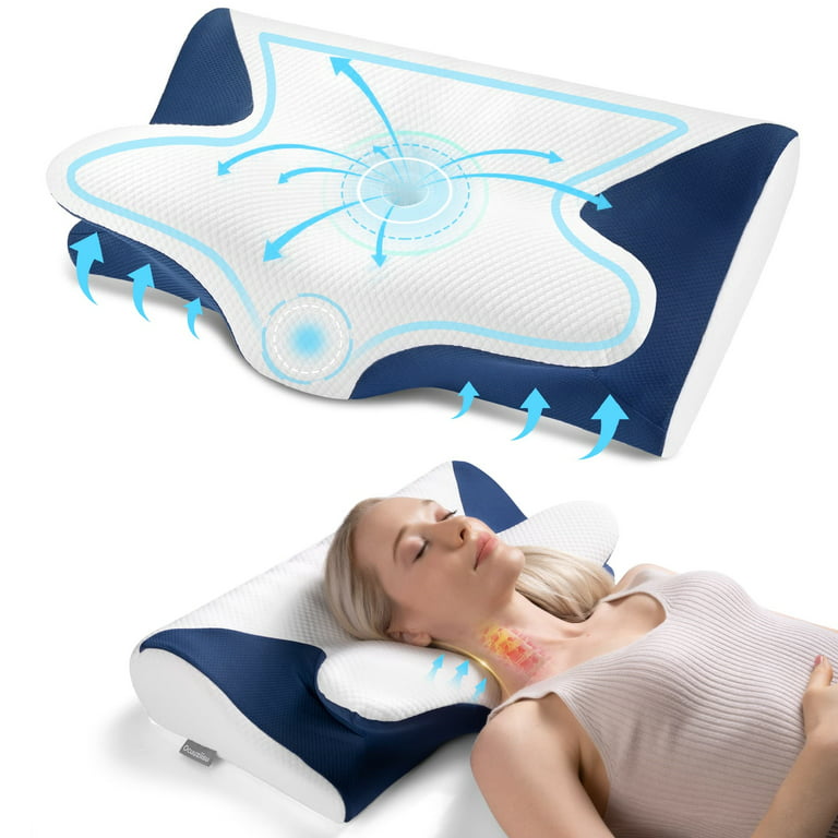 Cervical Pillow for Neck Pain Relief, Hollow Design Odorless Memory Foam  Pillows with Cooling Case, Adjustable Orthopedic Bed Pillow for Sleeping