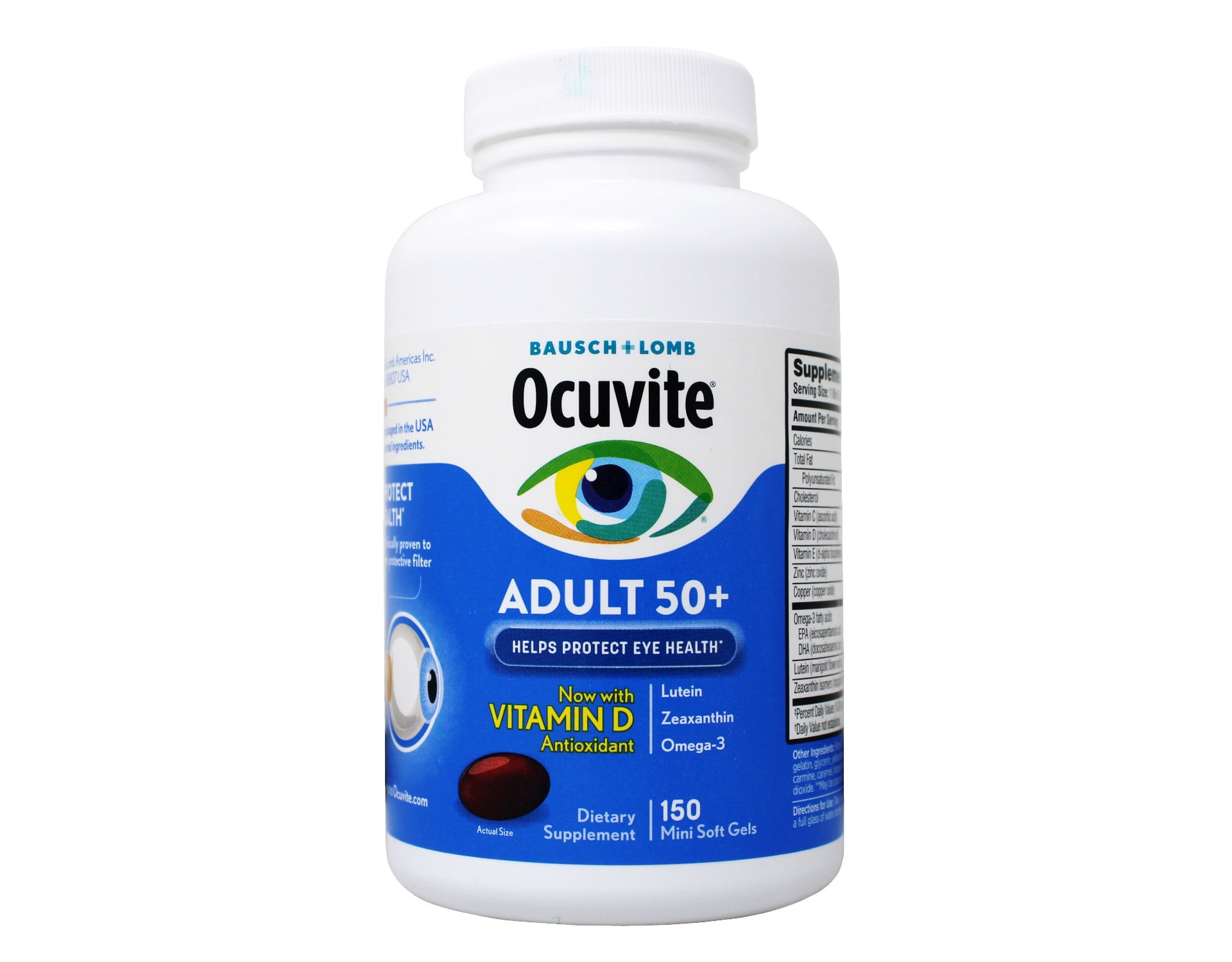Ocuvite Adult 50+ Eye Health Supplement, Vitamin D, Antioxidant Lutein, Zeaxanthin, Omega-3, 150 Mini Soft Gels