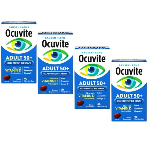 Ocuvite  Adult 50+ Eye Vitamins And Mineral Supplements With Lutein, Zeaxanthin And Omega-3Frombausch + Lomb 90 Soft Gels, 4-Pack