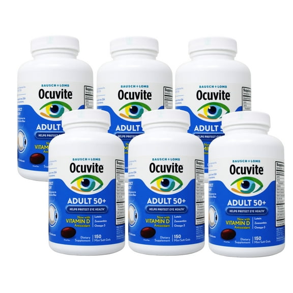 Ocuvite Adult 50+ Eye Vitamins and Mineral Supplements with Lutein, Zeaxanthin and Omega-3from Bausch + Lomb 150 Soft Gels - 6 Pack