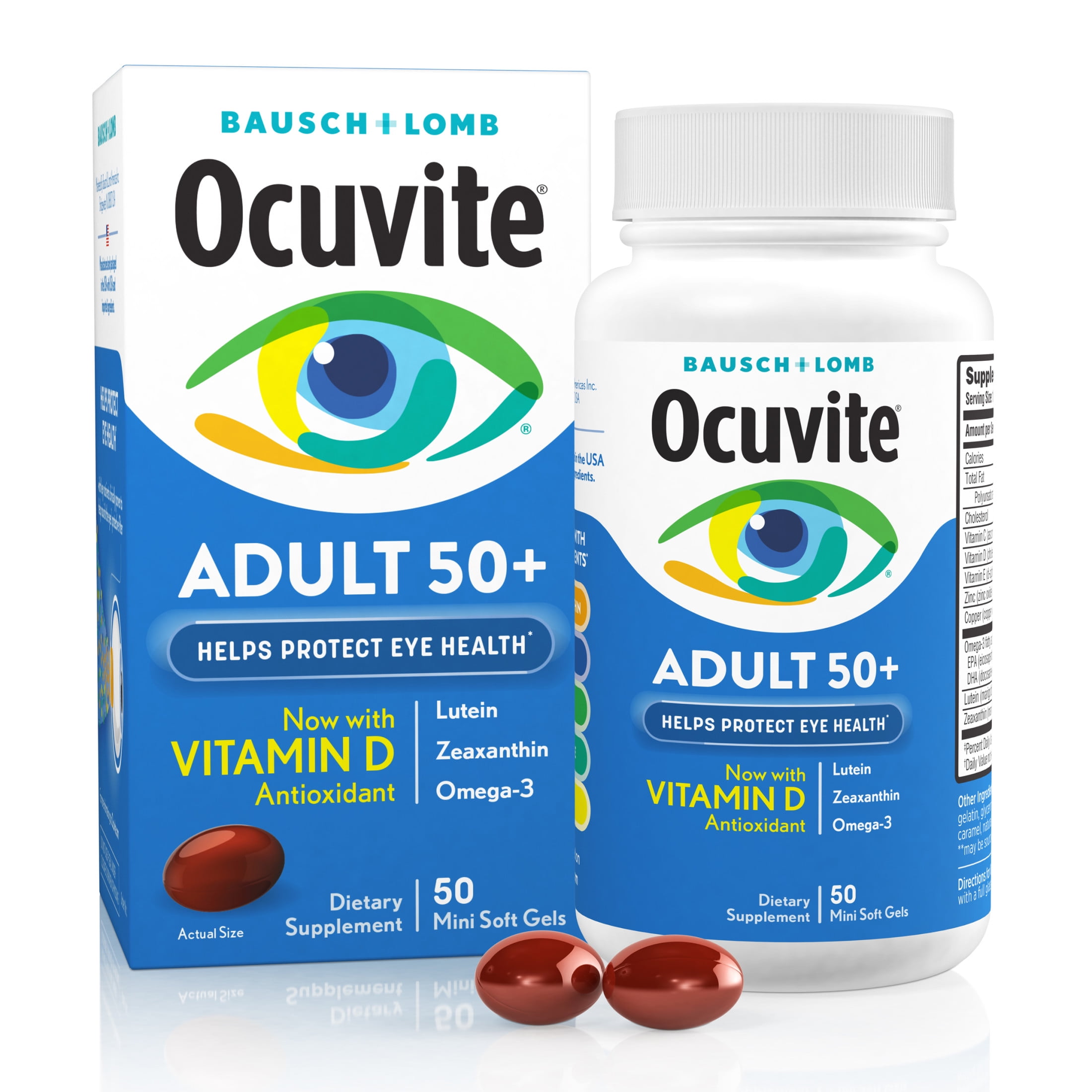 BAUSCH + LOMB Ocuvite Adult 50 Plus Eye Vitamins and Minerals with Lutein and Zeaxanthin and Omega 3 Softgels, 50 Count