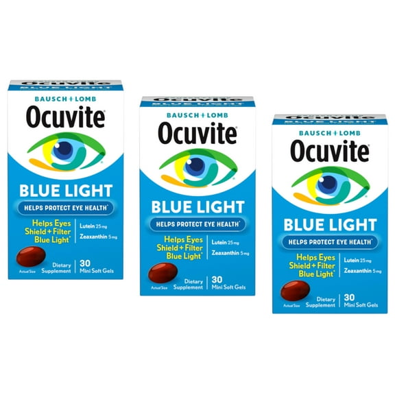Ocuvite Blue Light Eye Health Supplement, Protects Against Blue Light, 30 Mini Soft Gels (Pack of 3)
