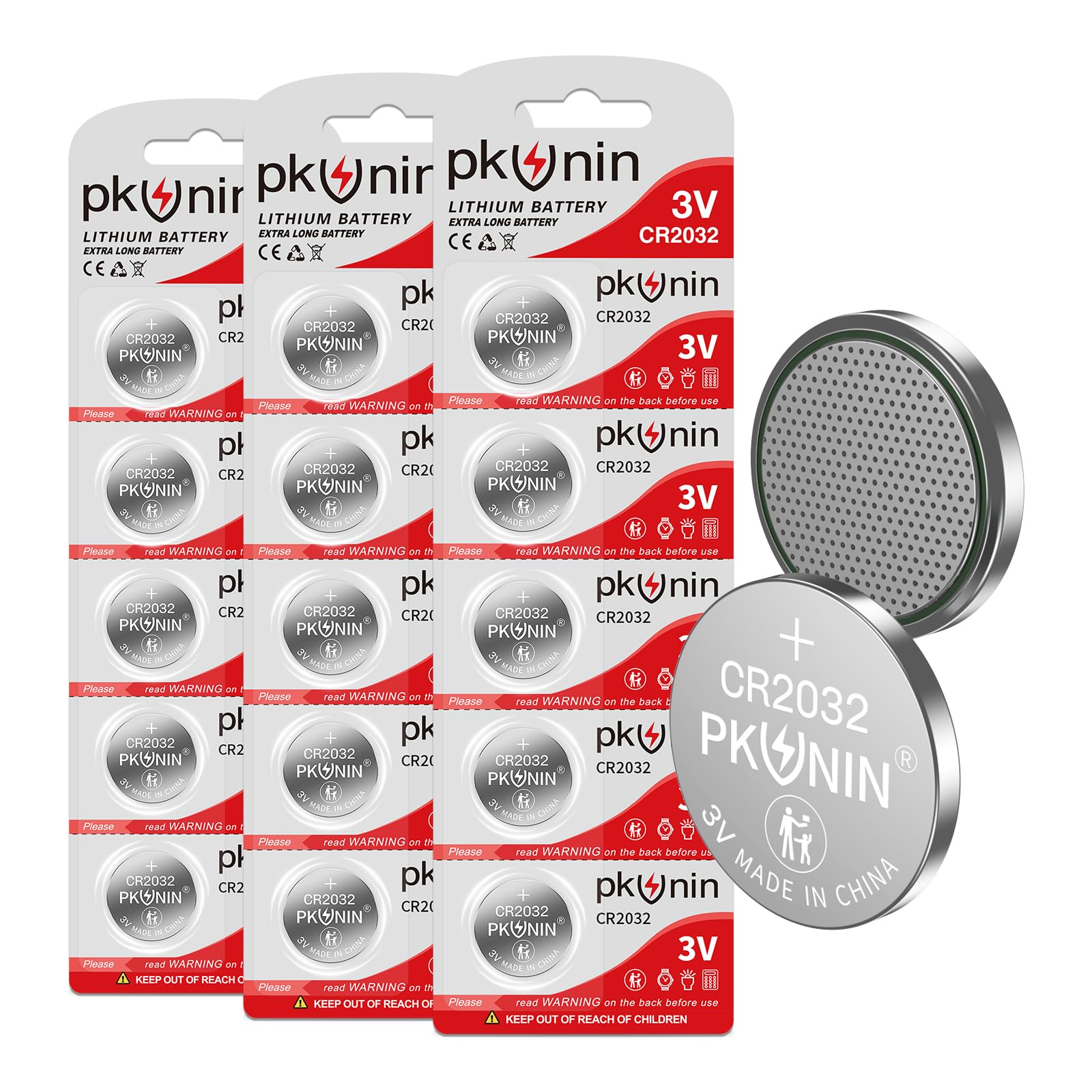 Ocvrszsw PKUNIN CR2032 Lithium 3V Coin Battery, CR2032 3V Battery for