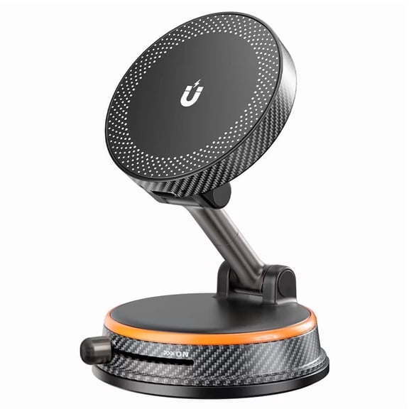 Ocyclone A14 Vacuum Magnetic Phone Holder for Car - Supports Magnetic Wireless Charging, Suction Cup Phone Mount 360° Adjustable Foldable for iPhone - Orange