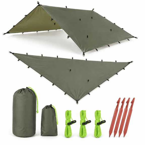 Od Green 12ft x 10ft Rainfly Tarp, Ultralight Waterproof Camping Shelter for Tent and Hammock Use