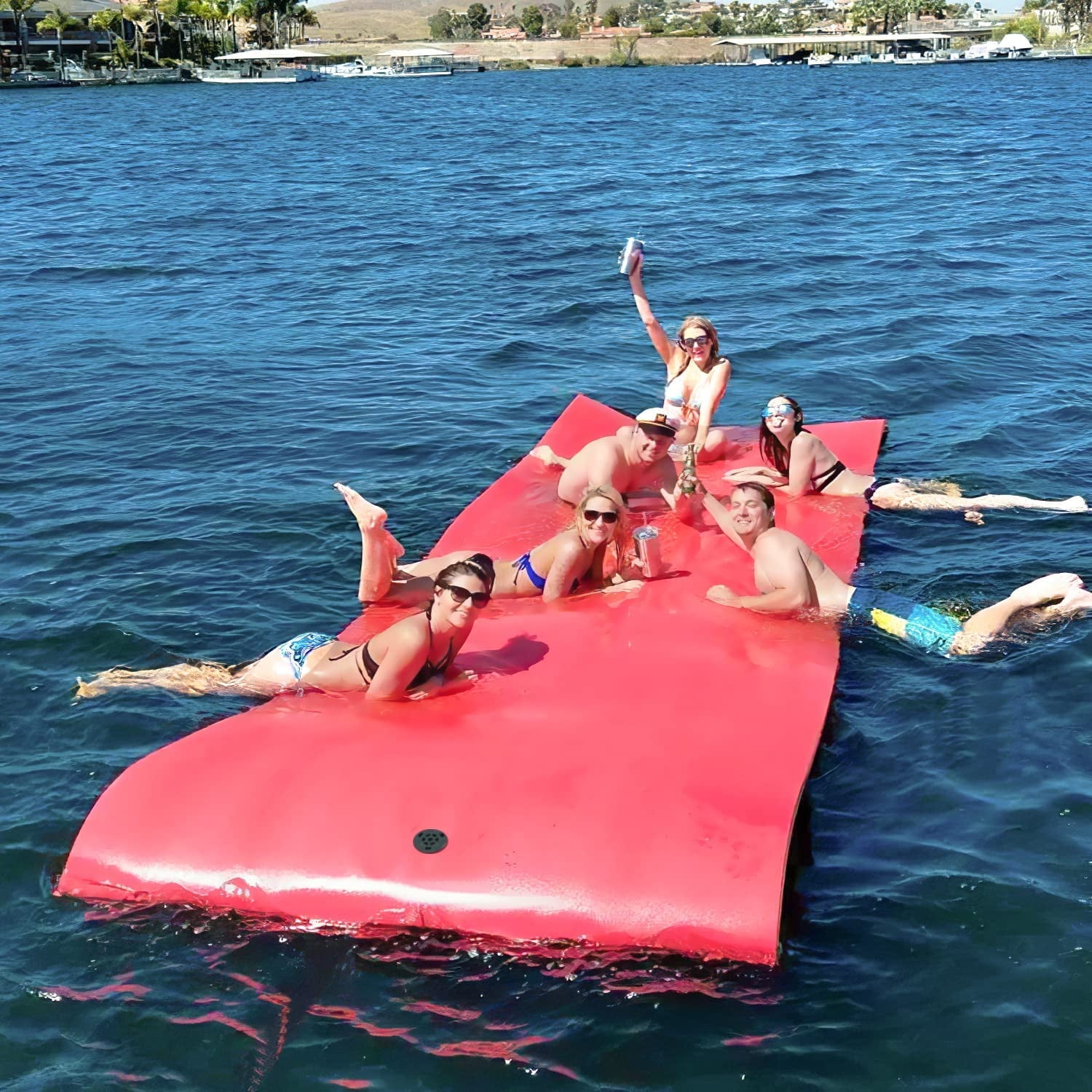 Inflatable Float Pads Odaof 18' x 6' Floating Water Mat for Kid and Adults, 3-Layer Foam ...