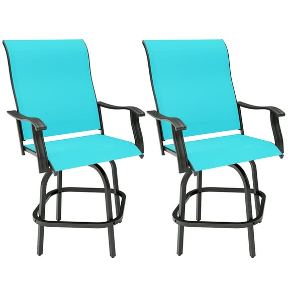 Odaof 2 Pcs Patio Bistro Set, Bar Height Swivel Stools Chair Sets with High Back and Armrest All Weather Outdoor Furniture for Lawn, Garden, Backyard, Blue