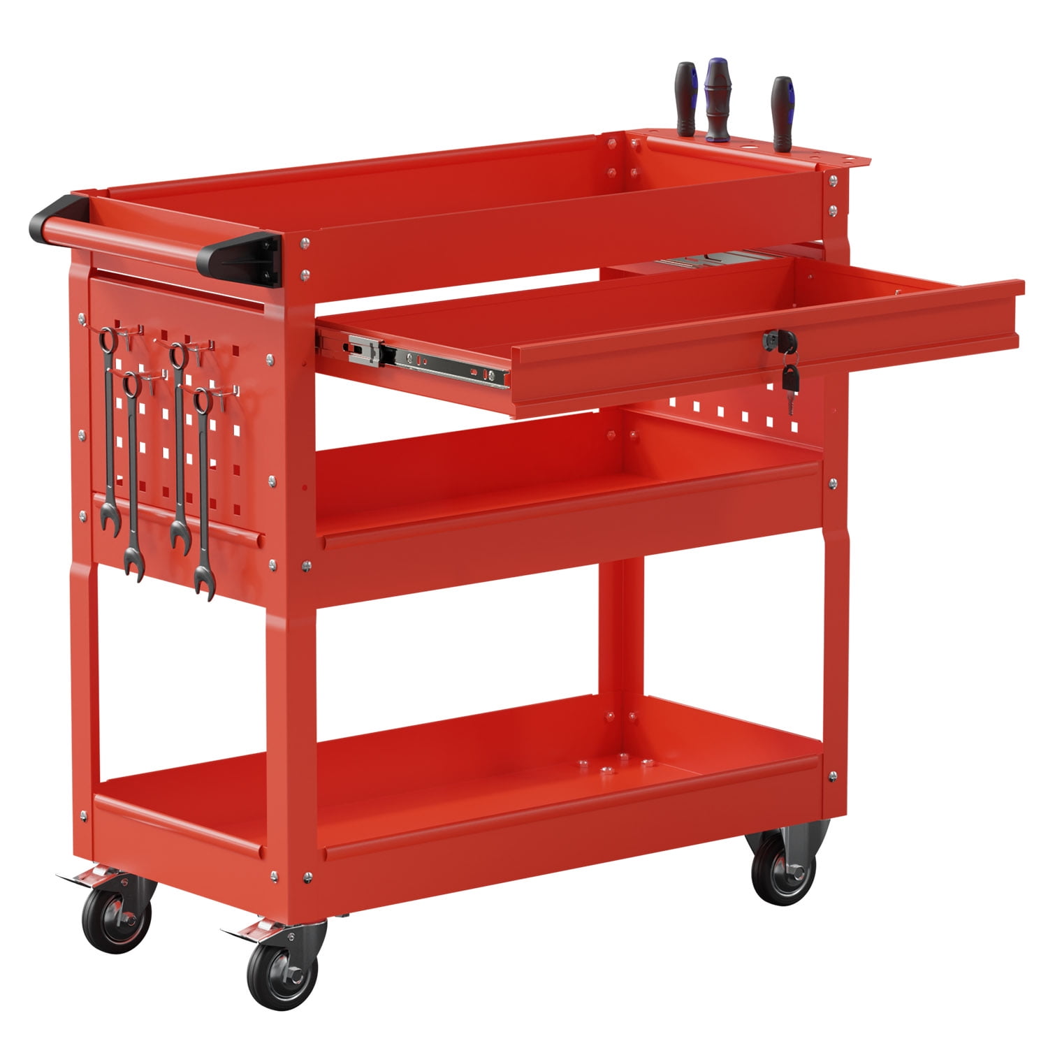 Odaof 3Tray Rolling Tool Cart with Lock Drawers and Wheels, 330 LBS