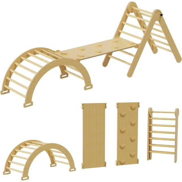 Odaof 5 in 1 Pikler Triangle Set, Baby Climbing Toys Indoor Playground, Foldable Montessori