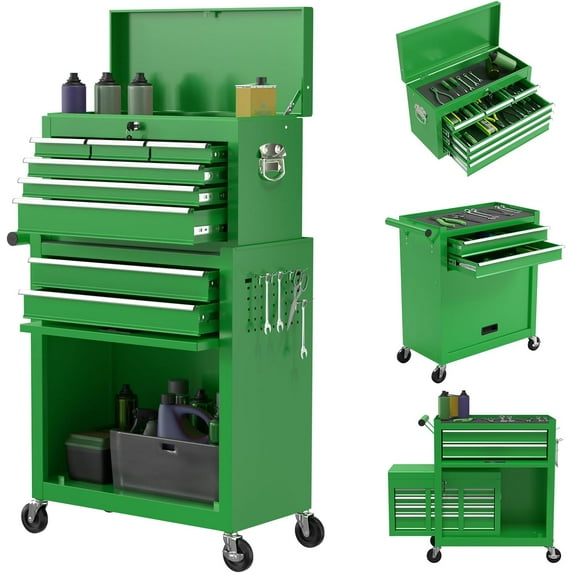 Odaof, 54 lb, 24.4" Cold Rolled Steel 8-Drawer Rolling Tool Chest Green