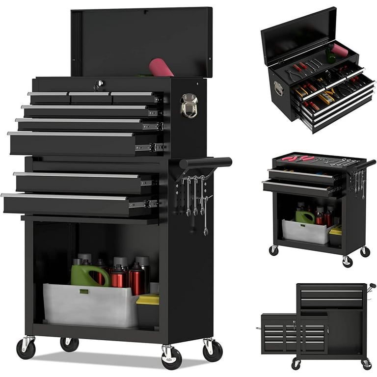 Odaof 8 Drawer Big Rolling Tool Chest Big Tool Storage Removable Tool Cabinet with Lockable Drawers Mobile Toolbox for Workshop and Mechanics