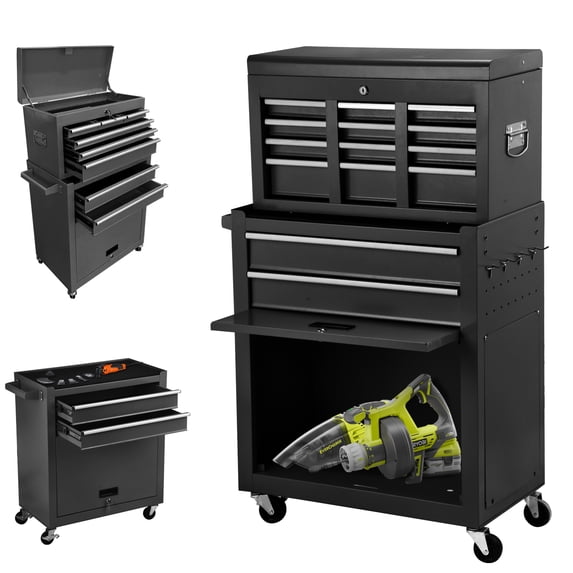 Odaof 8-Drawer High Capacity Rolling Tool Chest with Lock, Tool Storage Cabinet Removable Portable Box with Sliding Drawers and 4 Wheels for Garage Warehouse(Black)