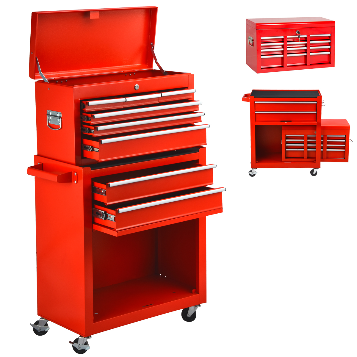 Odaof 8 Drawer Mechanic Tool Chest with Wheels Heavy Duty Rolling Tool Box Cabinet with Riser Sliding Drawers Keyed Locking System Top Detachable Toolbox Organizer for Workshop Red - image 1 of 9