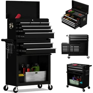 Odaof 8 Drawer Mechanic Tool Chest with Wheels Heavy Duty Rolling Tool Box Cabinet with Riser Sliding Drawers Keyed Locking System Top Detachable Toolbox Organizer for Workshop Blue