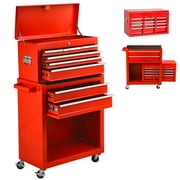 Odaof 8 Drawer Mechanic Tool Chest with Wheels Heavy Duty Rolling Tool Box Cabinet with Riser Sliding Drawers Keyed Locking System Top Detachable Toolbox Organizer for Workshop Red