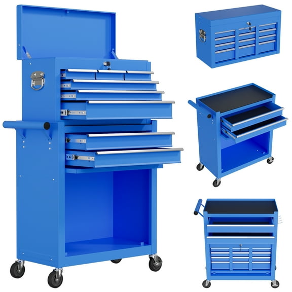 Odaof 8-Drawer Rolling Tool Chest on Wheels with Drawers Locking Toolbox Organizer for Mechanics Garage Workshop Blue