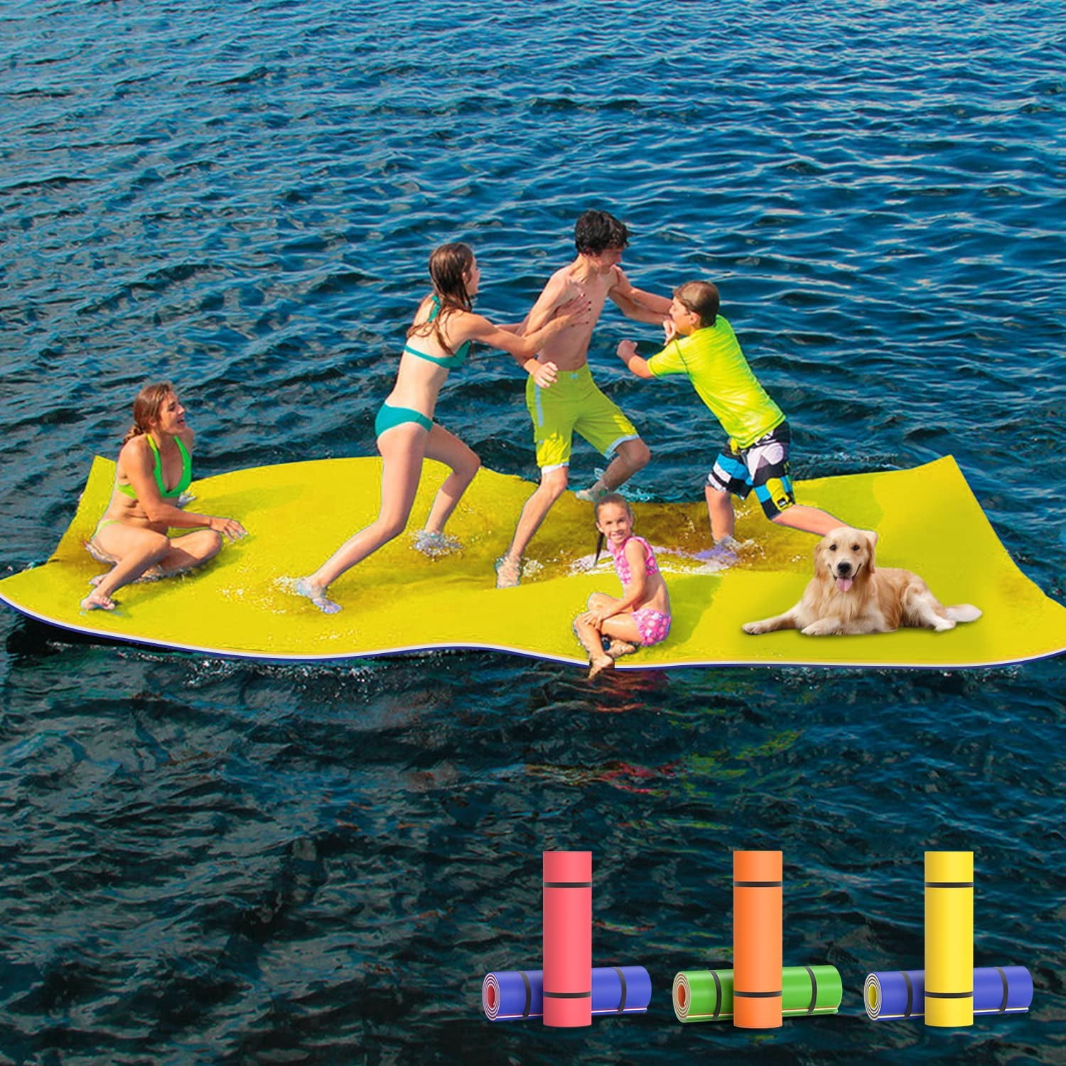 Odaof 9' x 6' Floating Water Mat for Kid and Adults, 3Layer Foam Water Floating Pad for Lake