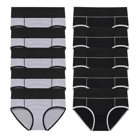 Odbmxy 10 PC Briefs Womens Panties High Waist Cotton Plus Size Underwear for Women Sports Solid Black Soft Underpants