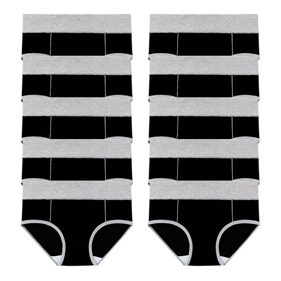 Odbmxy 10 PC Panties for Women Cotton Briefs High Waist Women Plus Size Underwear Solid Color Soft Black Comfy Underpants