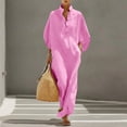 thumbnail image 1 of Odbmxy 3/4 Sleeve Maxi Dress Women Fall Cotton Linen Tent Button Collared Vacation Shirt Dress Women Modest Oversized, 1 of 8
