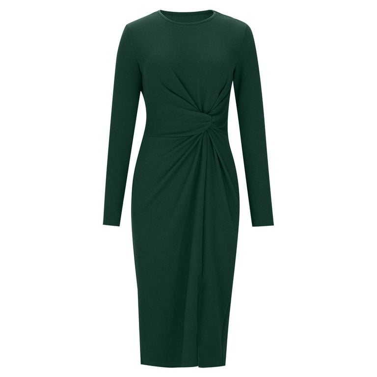 Odbmxy 3/4 Sleeve Women's Midi Dress Cocktail Wrap Women's Dresses Party  Tunic Plain Slim Dresses,Green L - Walmart.com