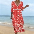 thumbnail image 1 of Odbmxy 3/4 Sleeve Womens Midi Dresses Plus Size Fall Boho Smock Tunic Casual Floral Beach Loose V-Neck Dress Women, 1 of 6