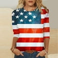 thumbnail image 1 of Odbmxy 3/4 Sleeve Womens Tee Shirts Plus Size Summer Independence Day Womens Tops Party Workout Loose Blue Striped Casual Tops, 1 of 5