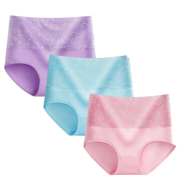 Odbmxy 3 PC High Waist Womens Panties Cotton Boxers Women Brief Panties Plain Color Stretch Comfy Panties