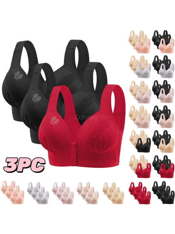 3 PC Wireless Womens Plus Bras Push up Women's Bra Support Leisure Plain Color Full Coverage Bras