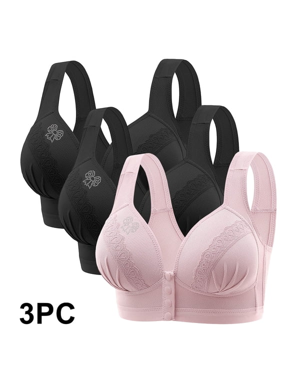 3 PC Women's Plus Size Bras Wireless Push up Bras for Women Full Coverage Leisure Support Plain Color Bras