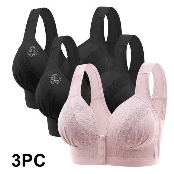 Odbmxy 3 PC Womens Plus Bras Push up Wireless Ladies Bra Leisure Full Coverage Support Plain Color Bras
