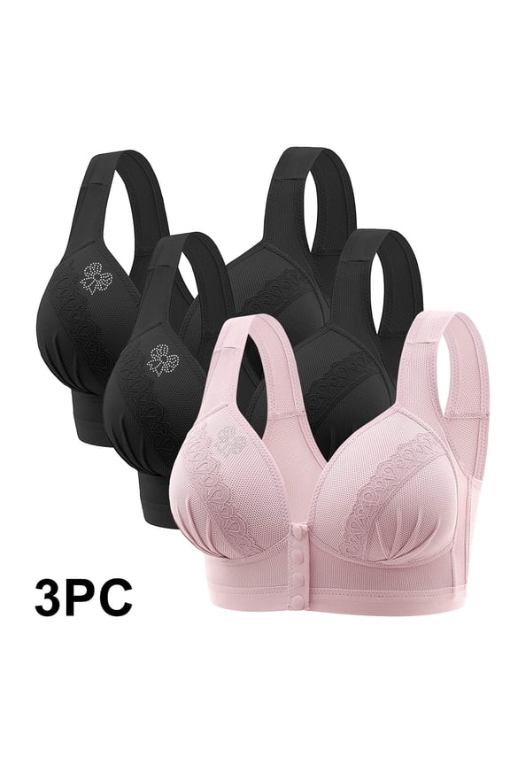 3 PC Womens Plus Size Bra Push up Wireless Bralette for Women Plus Size Support Full Coverage Leisure Plain Color Bras