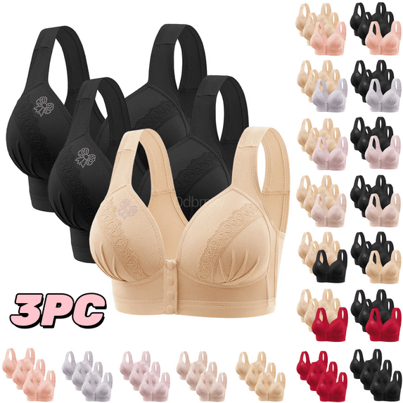 Odbmxy 3 PC Womens Plus Size Wireless Push up Soft Bras for Women Full Coverage Leisure Support Plain Color Bras
