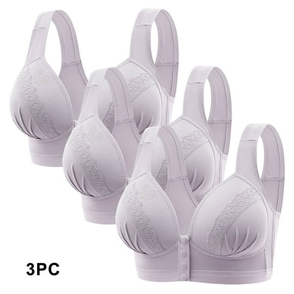 Odbmxy 3PC Brassiere Women Wireless Push up Women Plus Bra Plain Full Coverage Everyday Button Bras,Purple XXL