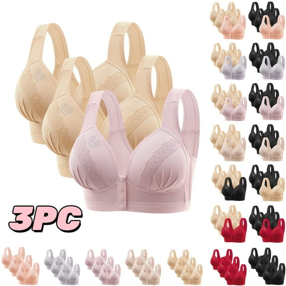 Odbmxy 3PC Ladies Bra Push up Wireless Ladies Bras Homewear Single Color Adjustable Soft Full Coverage Bras,Pink XXL