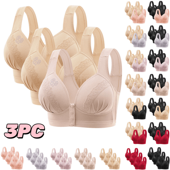 Odbmxy 3PC Wireless Woman Bra Push up Womens Plus Bras Soft Single Color Support Full Coverage Loungewear Bras,Yellow L