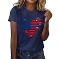 thumbnail image 1 of Odbmxy 4th of July Womens T Shirts Plus Size Blue Short Sleeve Womens Top Vacation Leisure Pullover Summer Heart Print Tops, 1 of 4