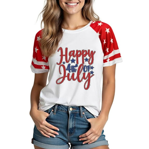 Odbmxy 4th of July Womens Tee Shirts Plus Size Short Sleeve Red Women Shirts Going Out Leisure Workout Summer Graphic Tops