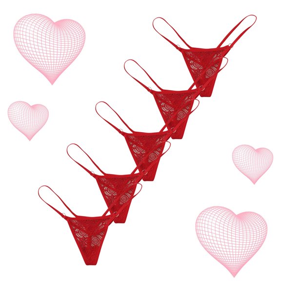 Odbmxy 5 PC Briefs Women Plus Size Panties High Cut Lace Women's Underwear Red Cheeky Thong Plain Panties