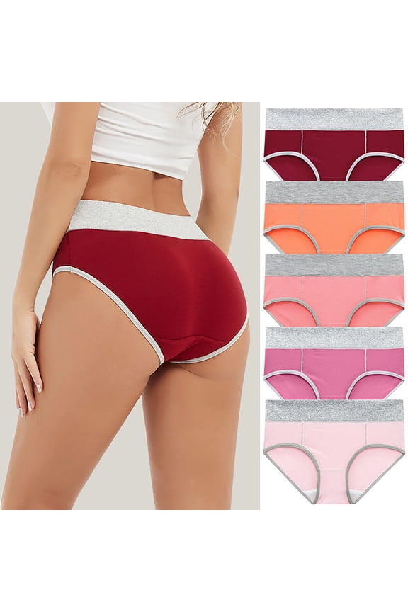 5 PC Plus Size Womens Panties Seamless High Cut Cotton Women Brief Panties Single High Waist Hip Lift Daily Panties