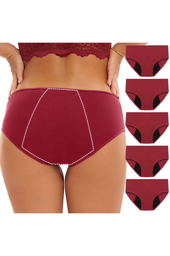 5 PC Womens Panties Briefs Womens Plus Underwear Comfy Physiological Seamless Red Single Daily Underwear