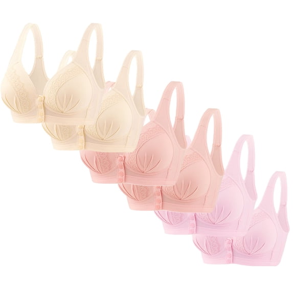 Odbmxy 6 PC Bras for Women Plus Size Push up Wireless Bras for Women Plus Solid Color Front Closure Nursing Bra Bras